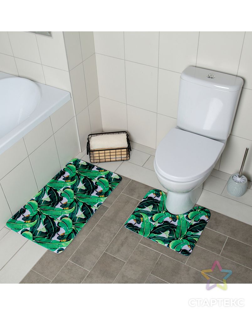 Набор ковриков для ванны и туалета «Тропики», 2 шт: 40×45, 45×75 см арт. СМЛ-30261-1-СМЛ3538668 2