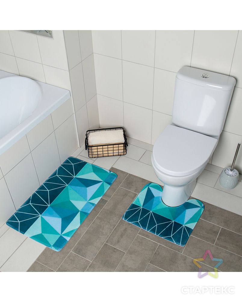 Набор ковриков для ванны и туалета «Геометрия цветов», 2 шт: 40×45, 45×75 см арт. СМЛ-30262-1-СМЛ3538670 2