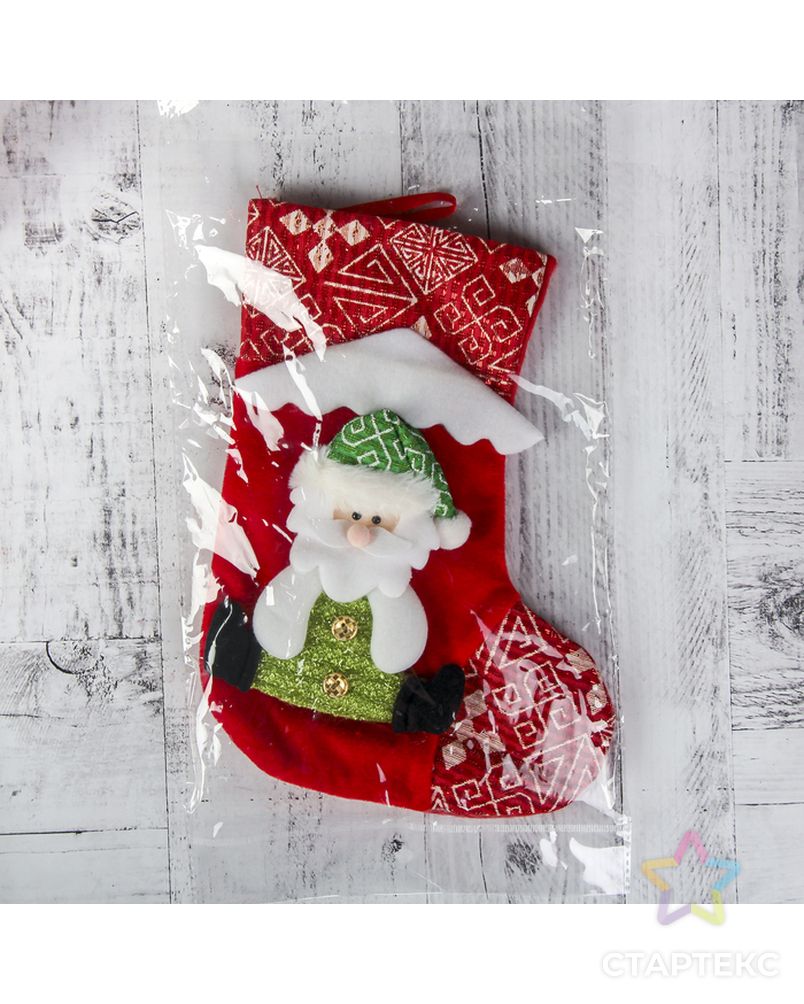 Носок для подарков "Снежный дом" 19*26 см, дед мороз арт. СМЛ-59716-1-СМЛ0003544081 2