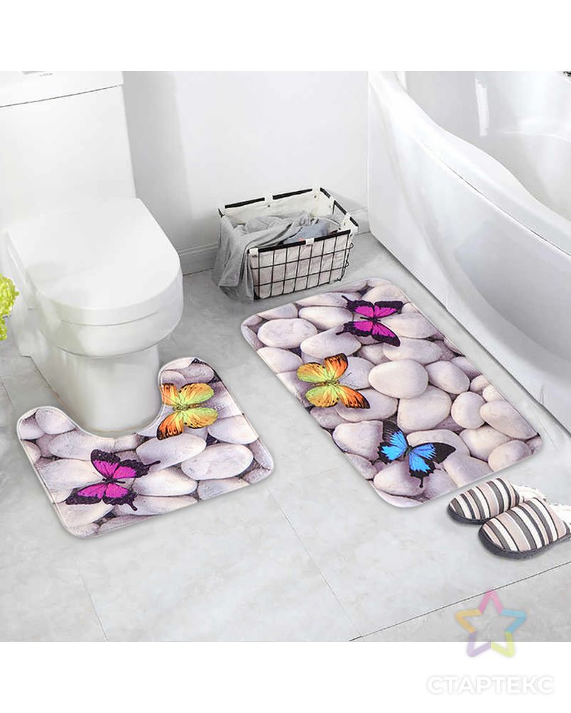 Набор ковриков для ванны и туалета 2 шт 40х50, 50х80 см "Камни" цвет белый арт. СМЛ-30267-1-СМЛ3546594