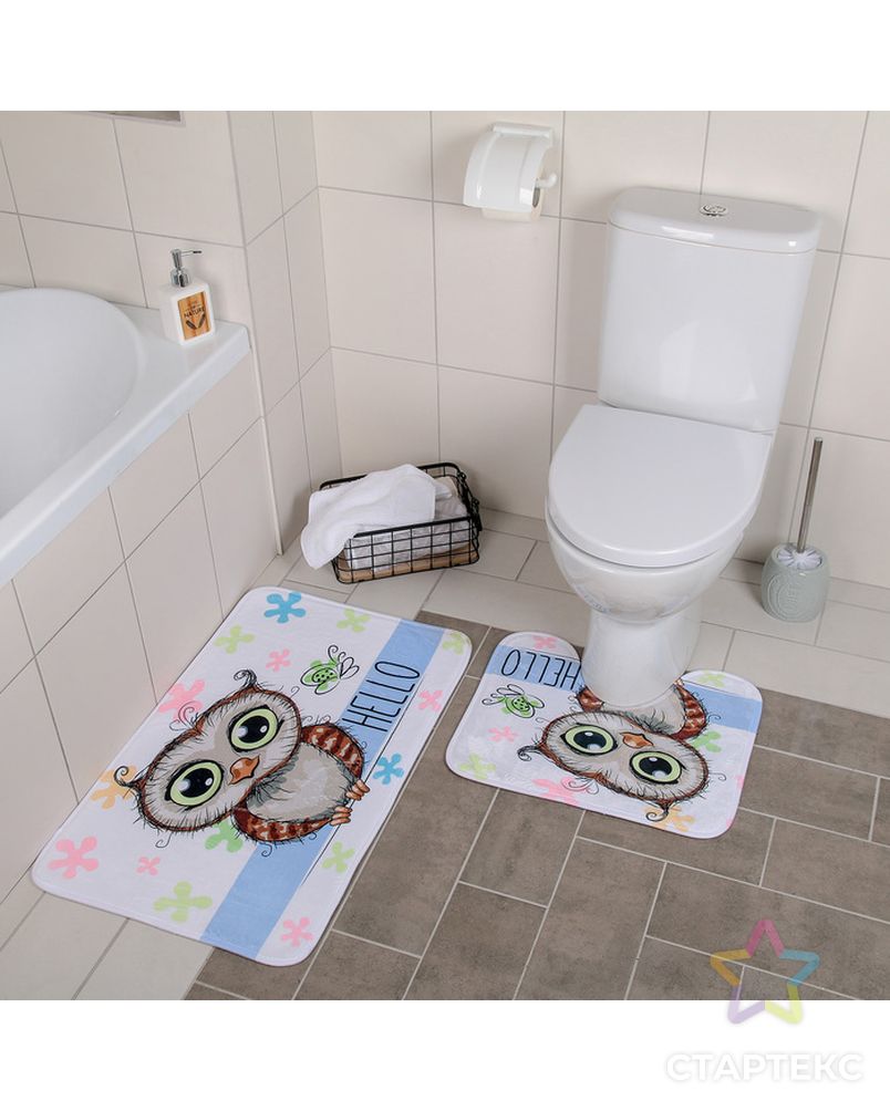 Набор ковриков для ванны и туалета «Совушки парочка», 2 шт: 40×50, 50×80 см арт. СМЛ-30268-1-СМЛ3546596 5