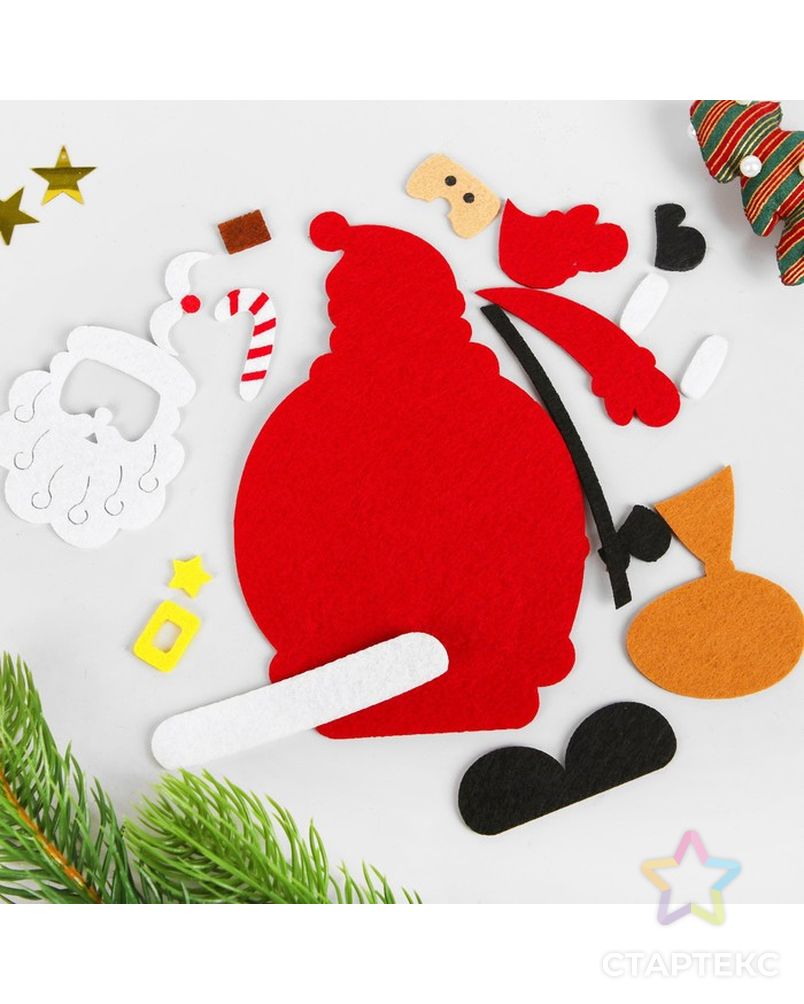 Набор для творчества-создай новогоднее украшение «Венок-Дед мороз с мешком подарков» арт. СМЛ-37471-1-СМЛ0003555021 3