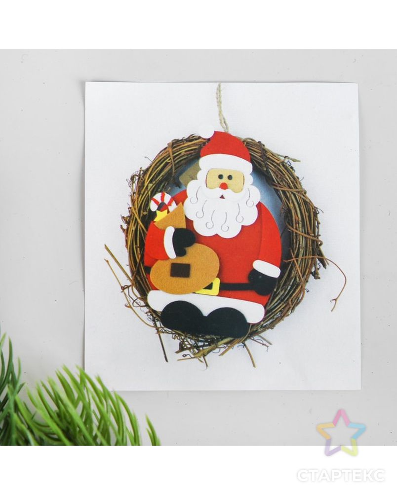 Набор для творчества-создай новогоднее украшение «Венок-Дед мороз с мешком подарков» арт. СМЛ-37471-1-СМЛ0003555021 4