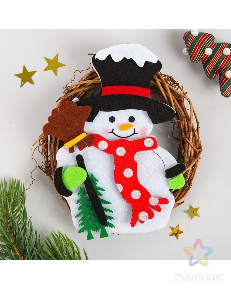 Набор для творчества-создай новогоднее украшение «Венок-снеговик с метлой» арт. СМЛ-37470-1-СМЛ0003555023 1
