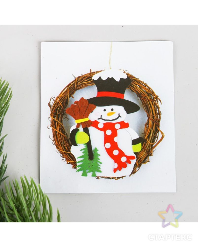 Набор для творчества-создай новогоднее украшение «Венок-снеговик с метлой» арт. СМЛ-37470-1-СМЛ0003555023 4