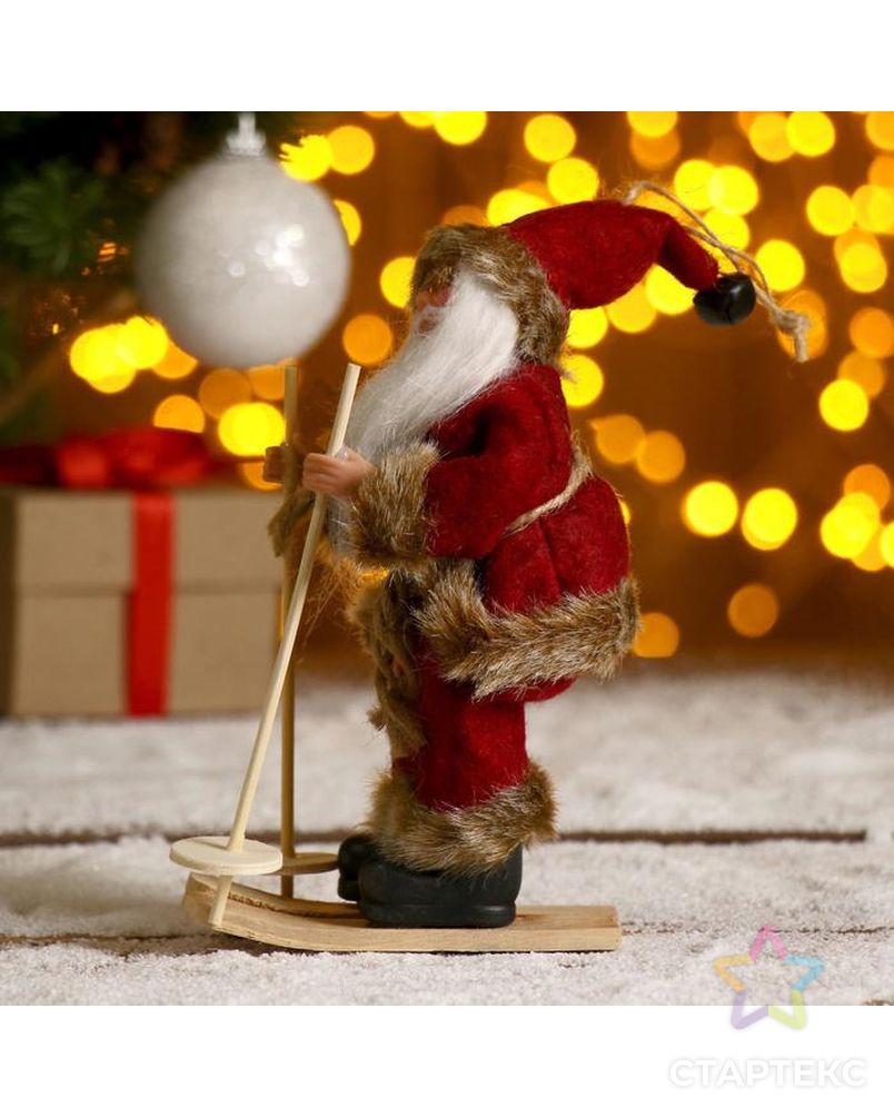 Дед Мороз "На лыжах" в бордовом костюме 17 см арт. СМЛ-57863-1-СМЛ0003555383