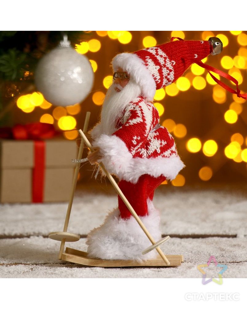 Дед Мороз "На лыжах" в вязаном костюме 17 см арт. СМЛ-57923-1-СМЛ0003555384 2