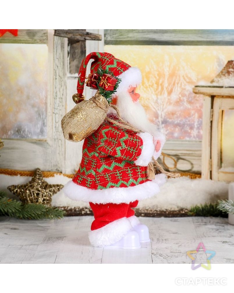 Дед Мороз "Клетчатый колпак с подарками" 28 см, без музыки, с подсветкой арт. СМЛ-57864-1-СМЛ0003555396 4