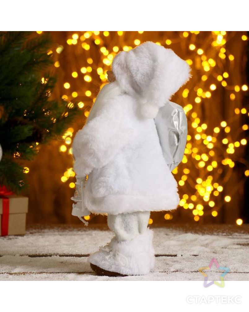 Дед Мороз в белой шубке с фонариком и подарками 30 см арт. СМЛ-57462-1-СМЛ0003555415 2