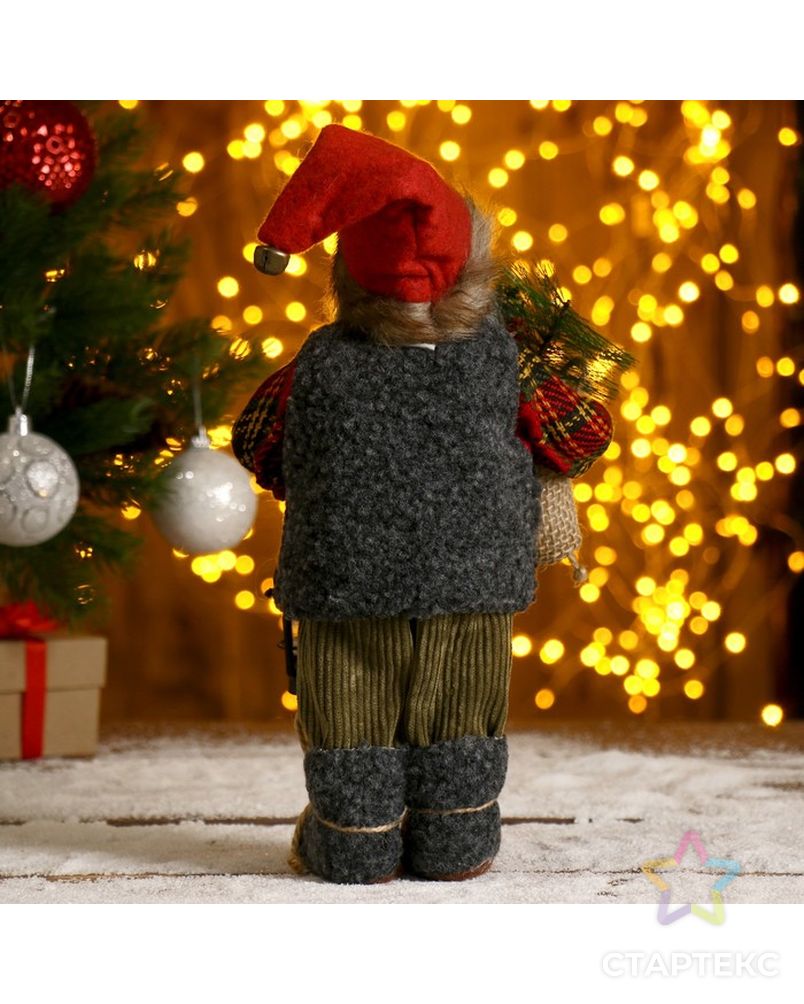 Дед Мороз в клетчатой шубке с фонариком и мешком 30 см арт. СМЛ-57463-1-СМЛ0003555416 3