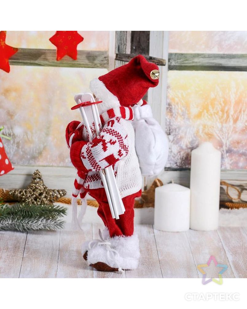 Дед Мороз в вязаном костюме с лыжами и мешком 30 см арт. СМЛ-57465-1-СМЛ0003555418 2