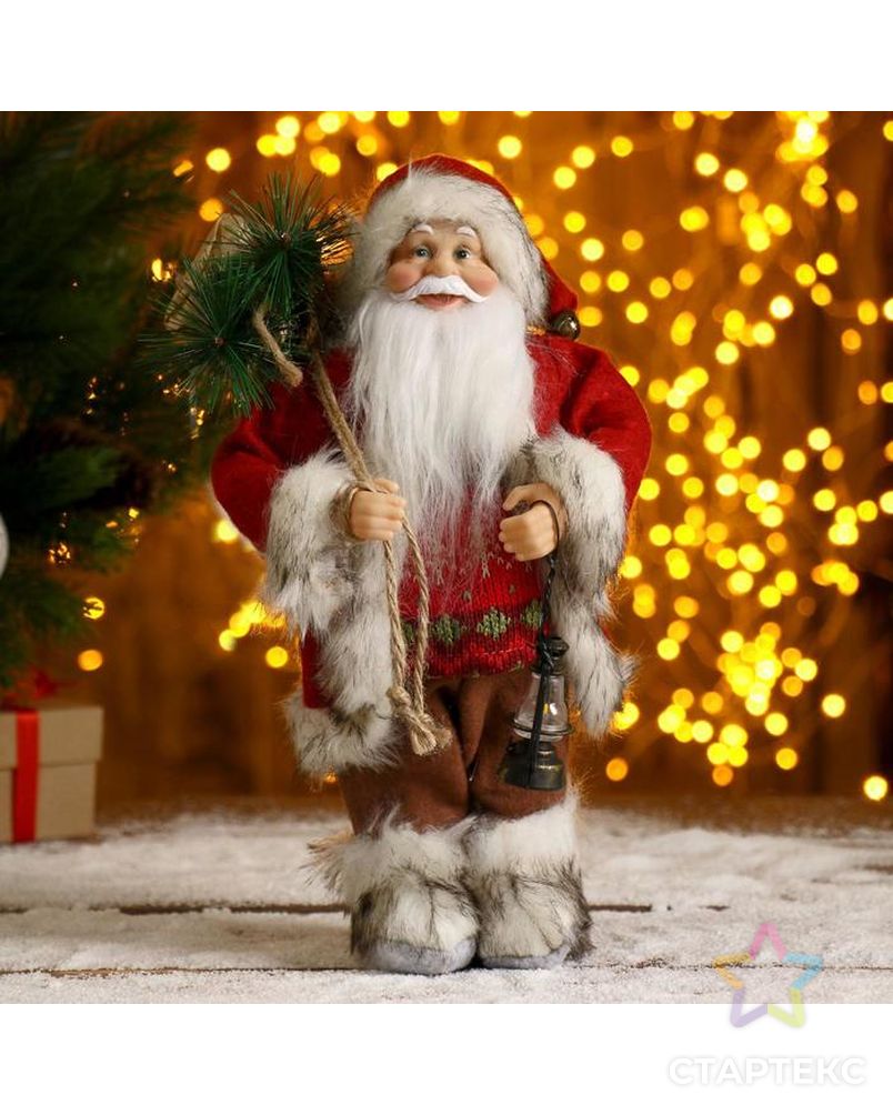 Дед Мороз в красной шубке с фонариком и мешочком 30 см арт. СМЛ-57466-1-СМЛ0003555419 1
