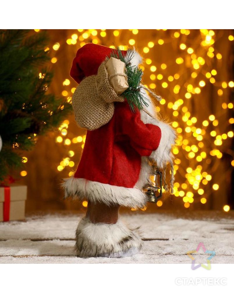 Дед Мороз в красной шубке с фонариком и мешочком 30 см арт. СМЛ-57466-1-СМЛ0003555419 2