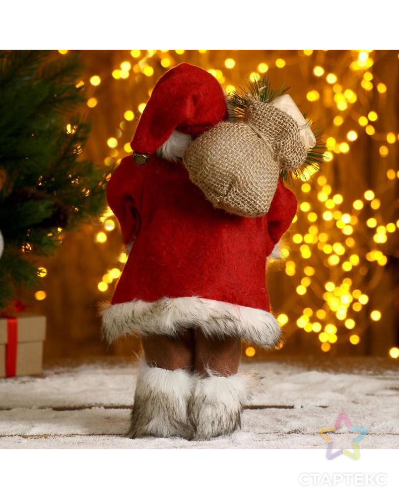 Дед Мороз в красной шубке с фонариком и мешочком 30 см арт. СМЛ-57466-1-СМЛ0003555419 3