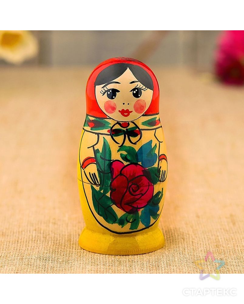 Матрёшка «Семёновская», красный платок, 4 кукольная, 9 см арт. СМЛ-120753-1-СМЛ0003565014 4