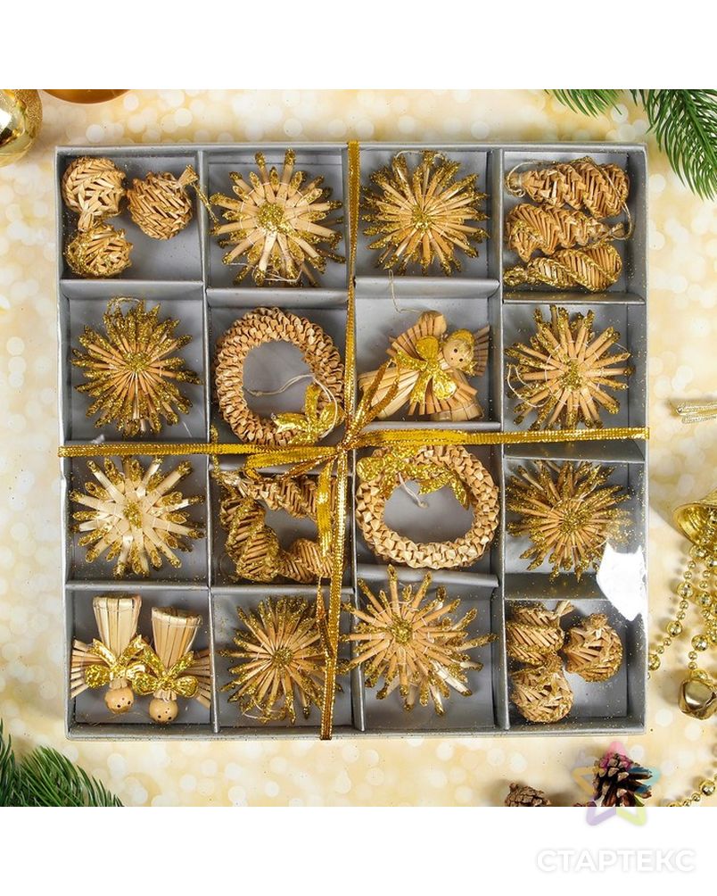 Эко-декор в подарочной упаковке «Волшебный праздник», золото, 36 элементов арт. СМЛ-224105-1-СМЛ0003567267 1