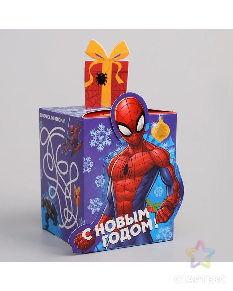 Коробка складная "С Новым годом", Человек-паук, 8 х 10 х 8 см арт. СМЛ-58794-1-СМЛ0003579973 1