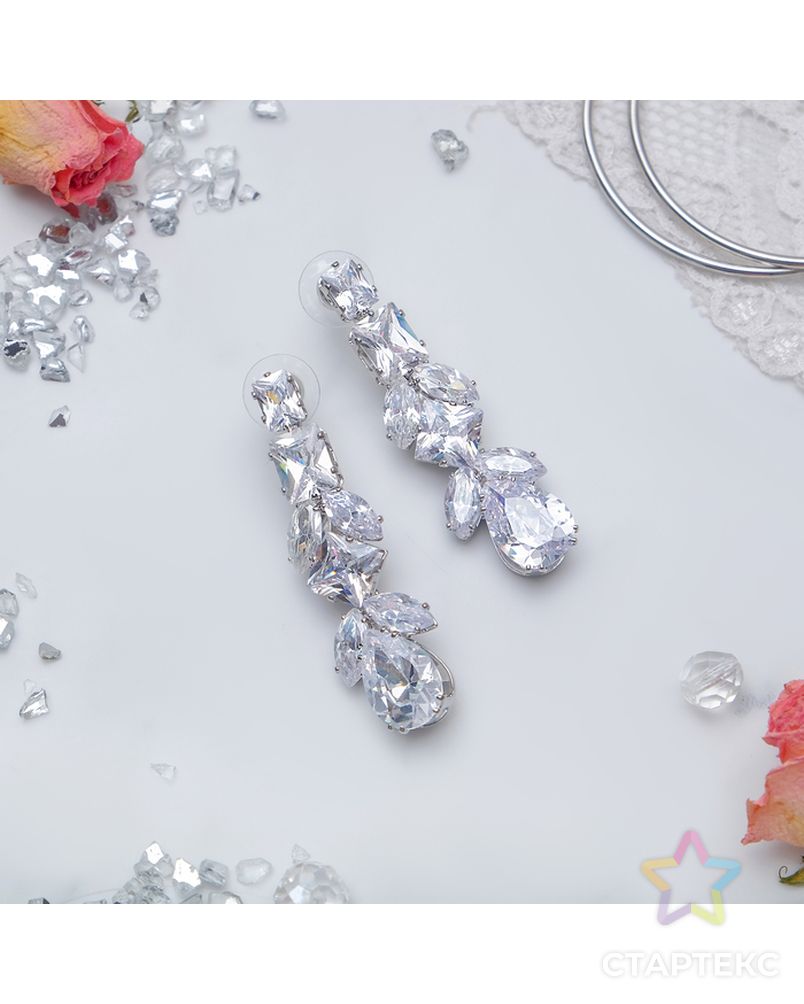 Серьги с кристаллами "Элит" лепестки, цвет белый в серебре арт. СМЛ-12069-1-СМЛ3586128 3