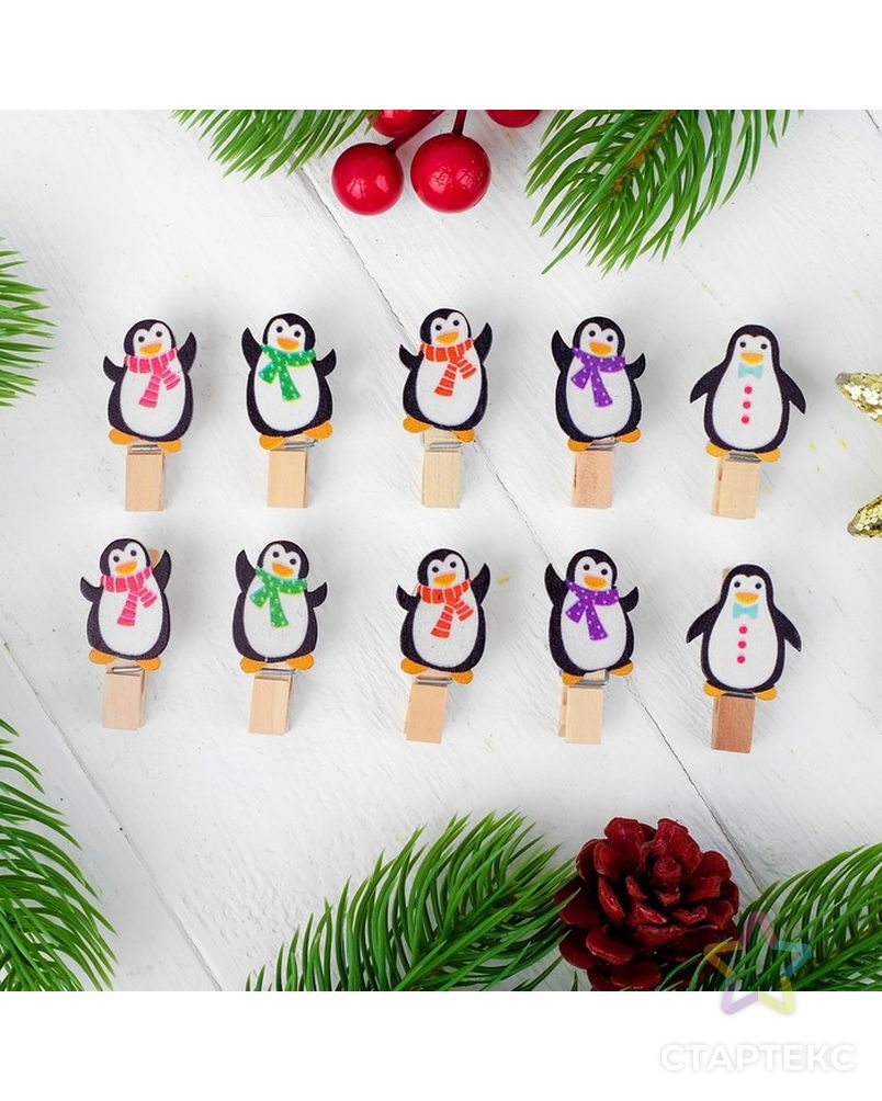 Набор для фото и декора "Пингвины", в наборе прищепки 10 шт., верёвка — 100 см арт. СМЛ-35732-1-СМЛ0003588779