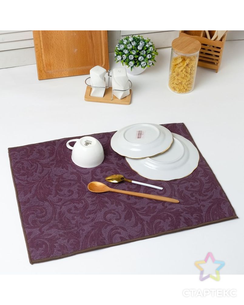 Полотенце микрофибра для сушки посуды «Доляна», цвет фиолетовый, размер 38 х 50 см арт. СМЛ-12619-1-СМЛ3610425