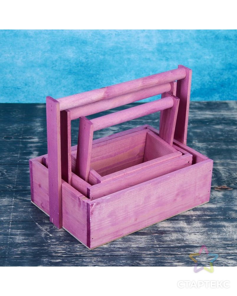 Набор кашпо деревянных подарочных Элегант "Классик", 3 в 1, с ручкой, розовый арт. СМЛ-120731-1-СМЛ0003638376 2