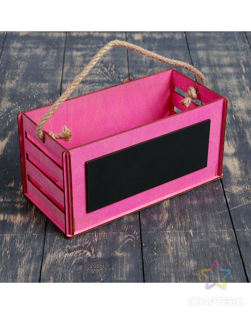 Кашпо деревянное 25.5×12×12.4 см уникальное "Баллада", с грифельной доской, ручка, розовый арт. СМЛ-143608-1-СМЛ0003638534 1