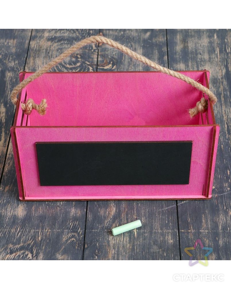 Кашпо деревянное 25.5×12×12.4 см уникальное "Баллада", с грифельной доской, ручка, розовый арт. СМЛ-143608-1-СМЛ0003638534 2
