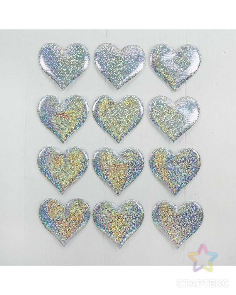 Сердечки декоративные, набор 12  шт, размер 1 шт 6,5*6 см, цвет серебристый арт. СМЛ-13057-1-СМЛ3649849 1
