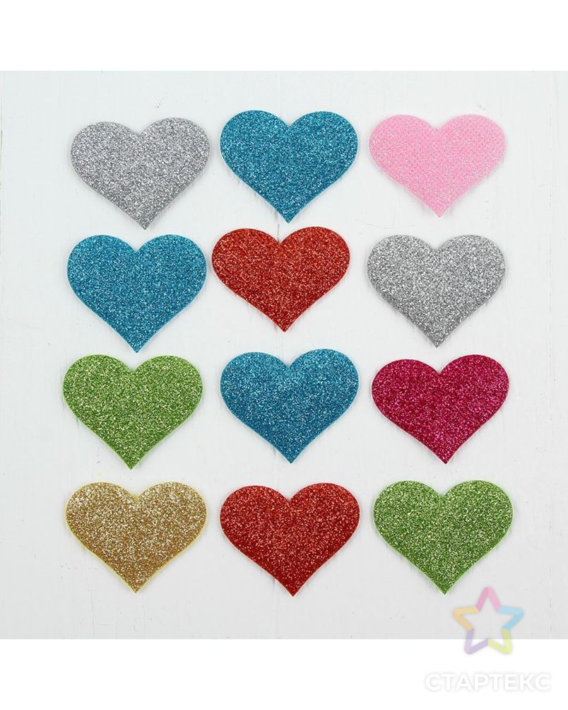 Сердечки декоративные, набор 12  шт, размер 1 шт 5*4  см, цвета МИКС арт. СМЛ-13072-1-СМЛ3649956 1