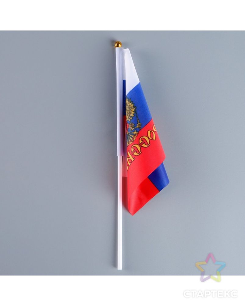 Флаг России с гербом 14х21 см,  шток 30 см, полиэстер арт. СМЛ-108283-1-СМЛ0003653417 2