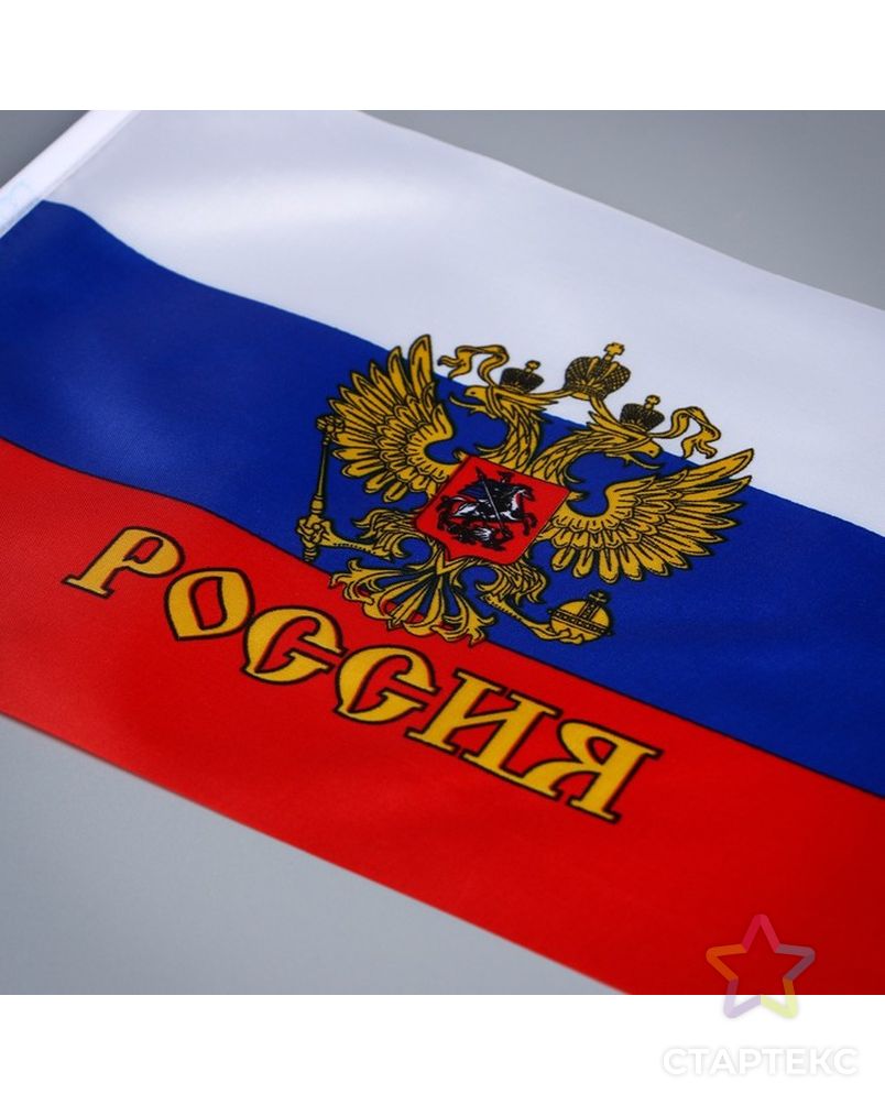 Флаг России с гербом 20х30 см, шток 40 см, полиэстер арт. СМЛ-60504-1-СМЛ0003653418 2
