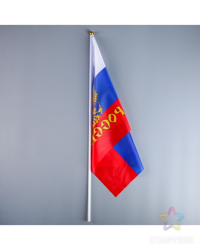 Флаг России с гербом, 40х60 см, шток (70/90см), полиэстер арт. СМЛ-60951-1-СМЛ0003653420 2