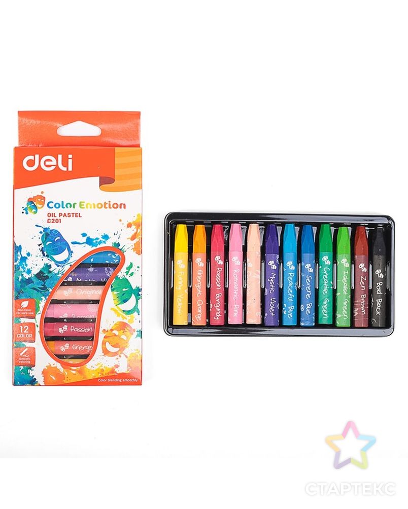 Пастель масляная детская 12 цветов Deli Color Emotion, шестигранная, картонная коробка арт. СМЛ-204579-1-СМЛ0003666340 1