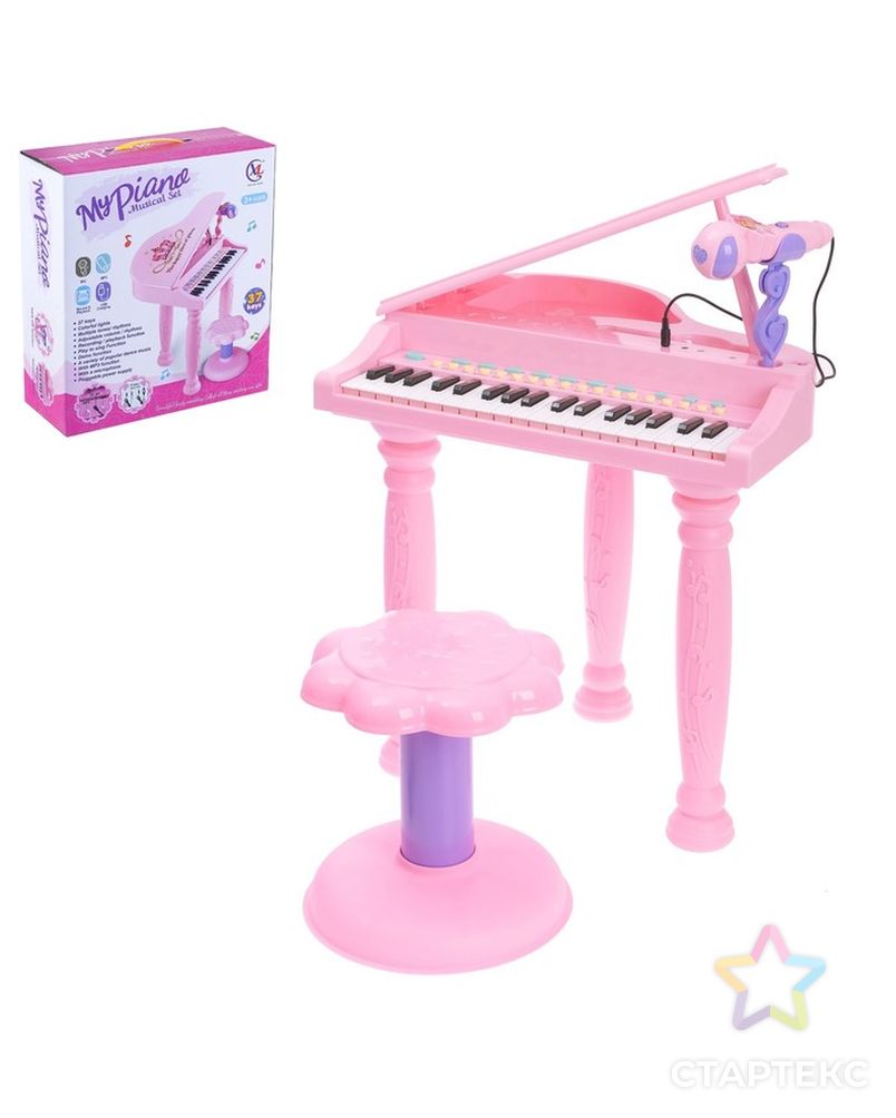 Пианино «Розовая мечта» с микрофоном и стульчиком, световые и звуковые эффекты арт. СМЛ-61128-1-СМЛ0003694076 1