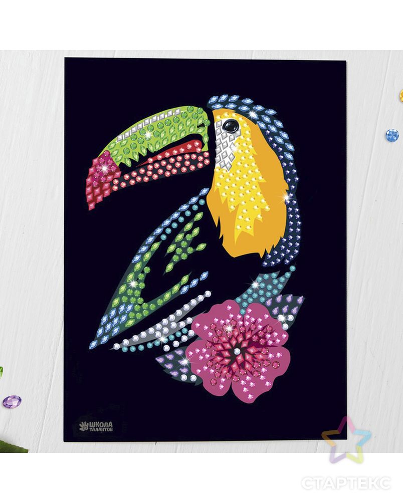 Мозаика стразами "Тукан с цветком" арт. СМЛ-13848-1-СМЛ3701059 6