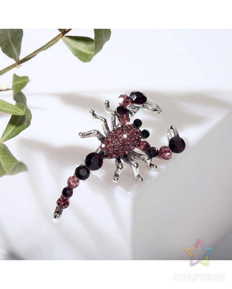 Брошь "Скорпион", цвет розово-фиолетовый в черненом серебре арт. СМЛ-193042-1-СМЛ0003723674 1