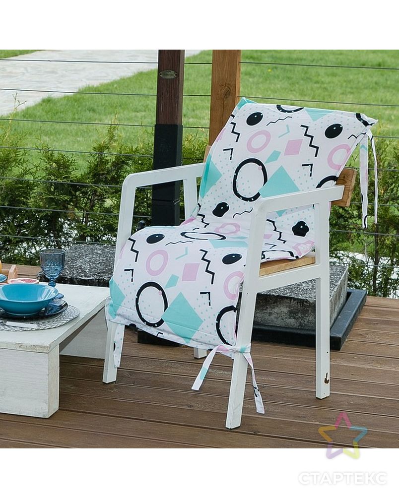 Подушка на уличное кресло «Этель» Квадраты, 50×100+2 см, репс с пропиткой ВМГО, 100% хлопок арт. СМЛ-14155-1-СМЛ3729424 1