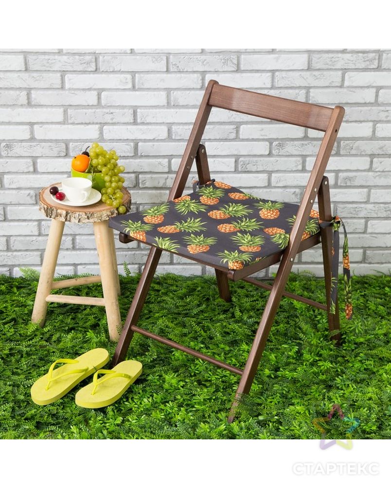 Подушка на стул уличная «Этель» Ананасы, 45×45 см, репс с пропиткой ВМГО, 100% хлопок арт. СМЛ-14164-1-СМЛ3729631