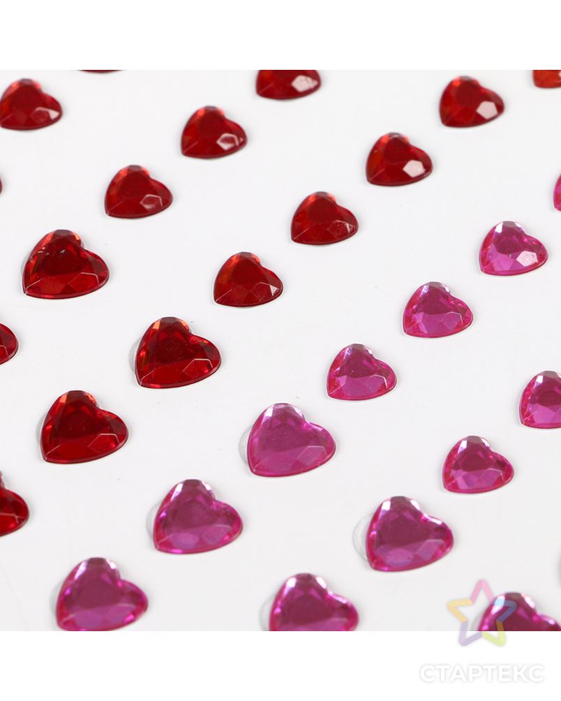 Стразы самоклеящиеся "Сердце", 6-15 мм, 80 шт., розовые/красные, на подложке арт. СМЛ-29618-1-СМЛ3734694 4