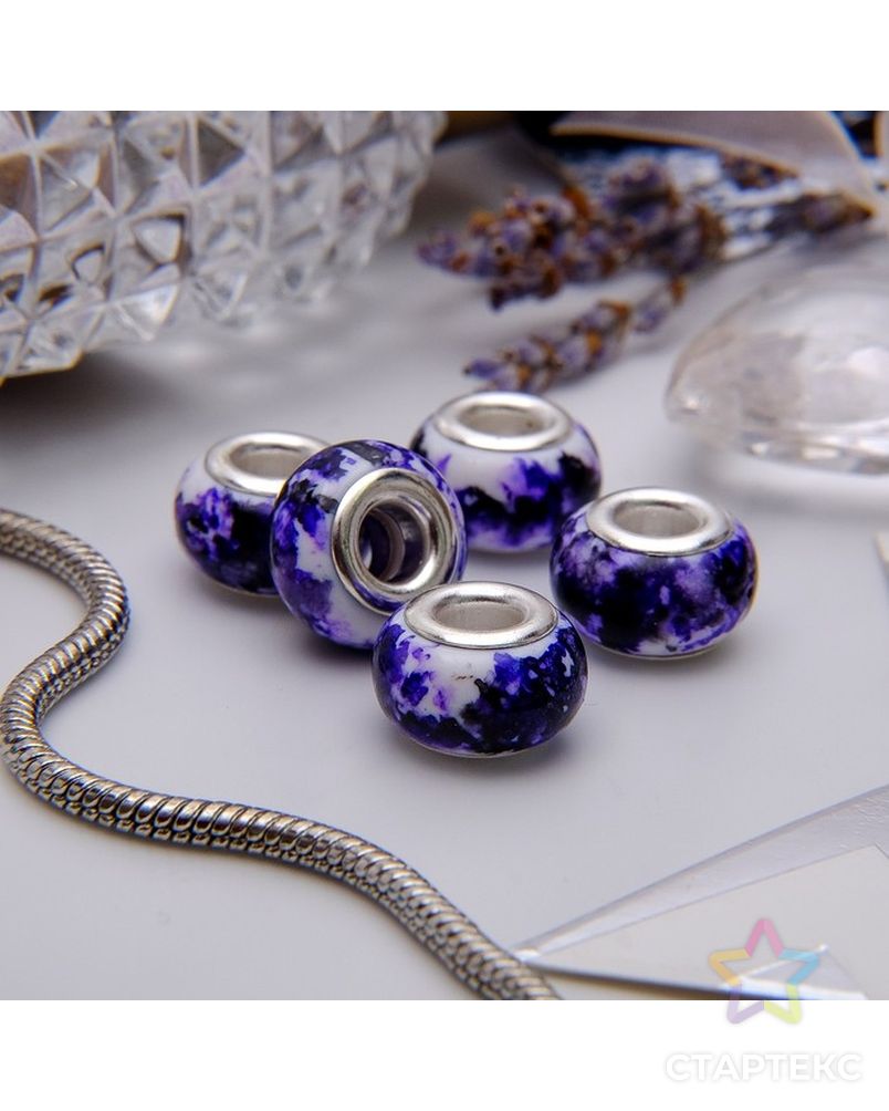 Бусина "Чернила", цв.бело-фиолетовый в серебре арт. СМЛ-36181-1-СМЛ0003740393 1
