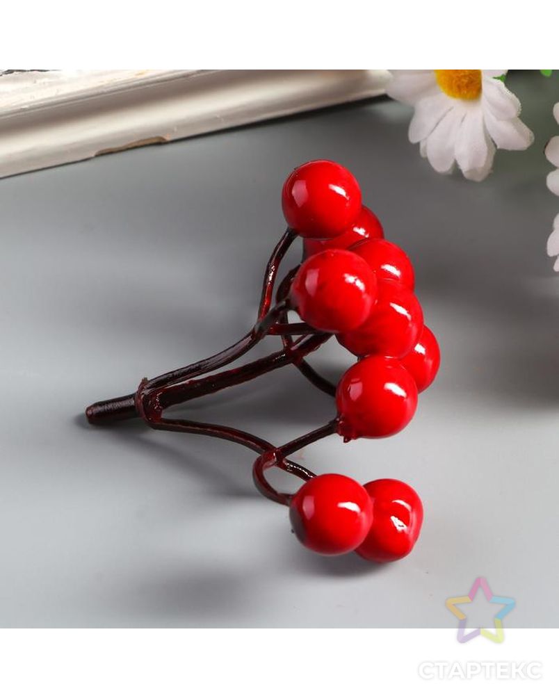 Декор для творчества "Ветка с ягодами рябины 9 ягод" набор 6 шт 5,6 см арт. СМЛ-37503-1-СМЛ0003741066 2