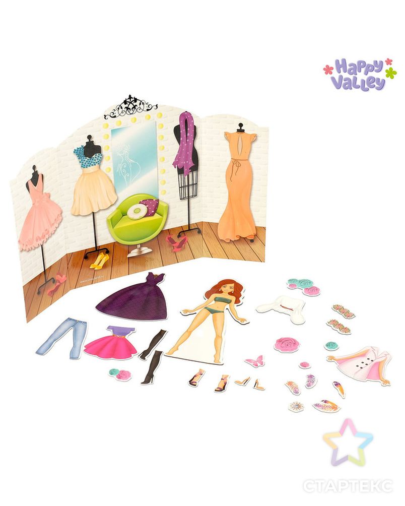 Магнитный набор с куклой, фоном и наклейками «Высокая мода» арт. СМЛ-62325-1-СМЛ0003747261