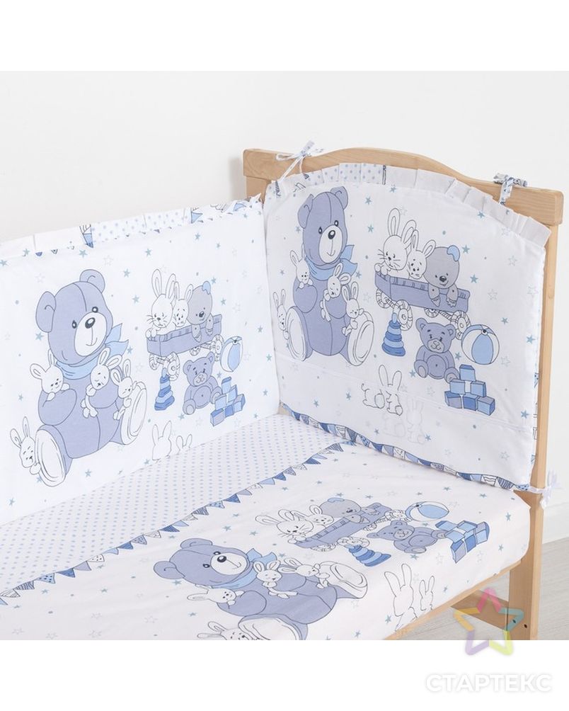 Комплект в кроватку (6 предметов) "Мишки и зайки", цвет голубой, бязь, хл100% арт. СМЛ-26526-1-СМЛ3770220 3
