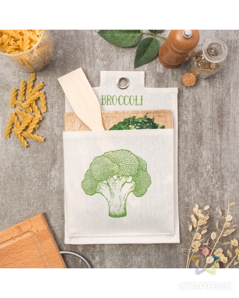 Набор кухонный "Broccoli" полотенце 40х73 см, кармашек 29х19 см, ложка 24х5 см арт. СМЛ-14368-1-СМЛ3771229 1