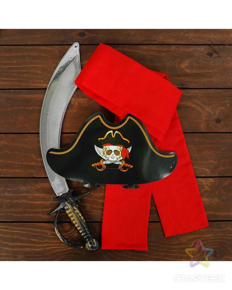 Карнавальный костюм "Полундра" жилетка, шляпа, пояс, меч арт. СМЛ-133249-1-СМЛ0003782768 3