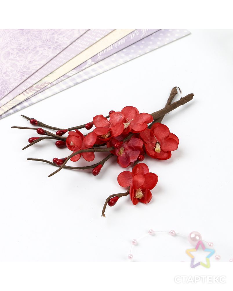 Цветы вишни из ткани "КРАСНЫЕ" (набор 2 шт) арт. СМЛ-29800-1-СМЛ3798588 2