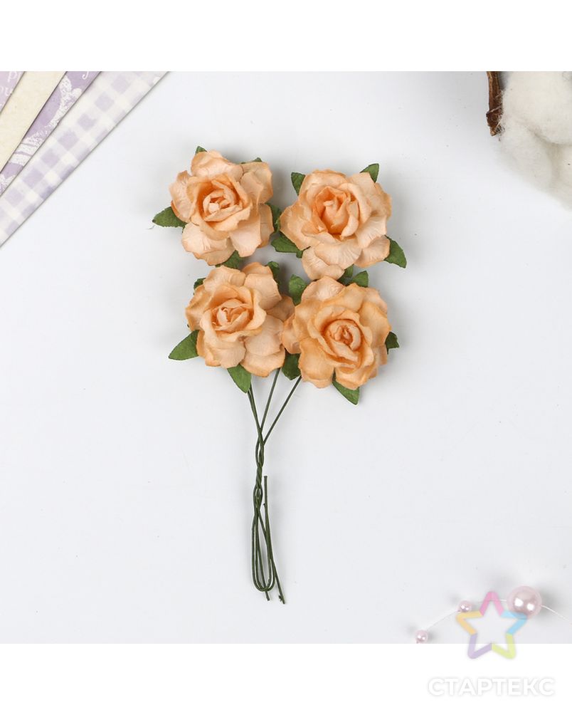 Цветы кудрявой розы (набор 4 шт) нежно-оранжевые арт. СМЛ-14495-1-СМЛ3798589