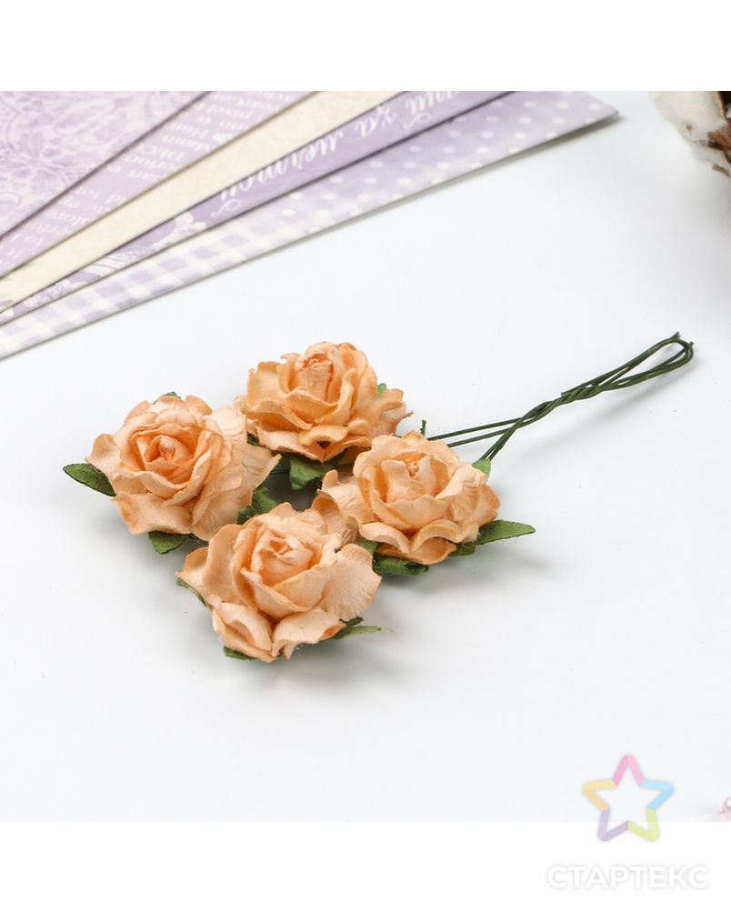 Цветы кудрявой розы (набор 4 шт) нежно-оранжевые арт. СМЛ-14495-1-СМЛ3798589