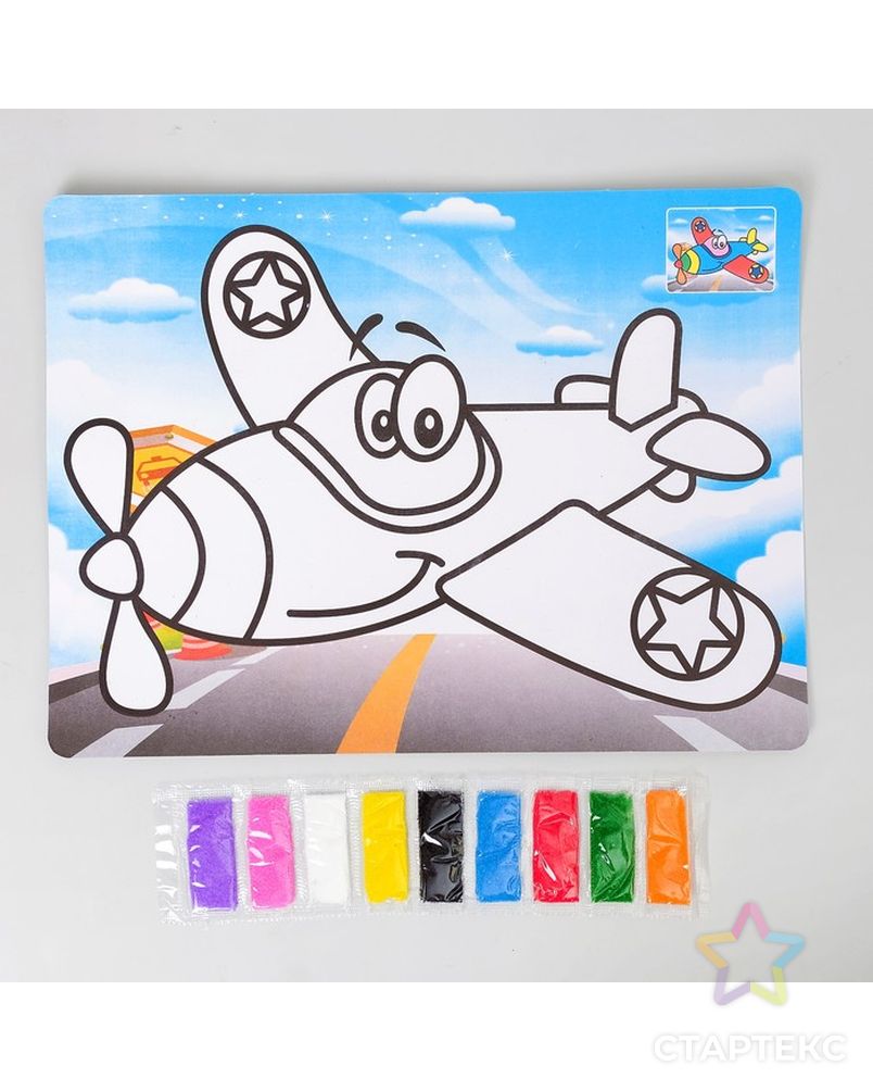Фреска с цветным основанием "Самолет" 9 цветов песка по 2 г арт. СМЛ-36906-1-СМЛ0003812094 1