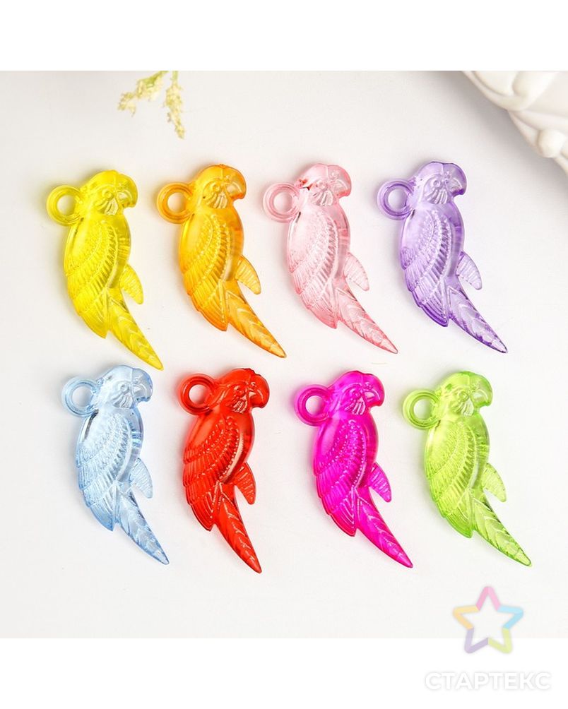 Декор для творчества пластик "Прозрачные цветные попугаи" набор 40 шт 2,8х0,9х0,4 см арт. СМЛ-14563-1-СМЛ3812510 2